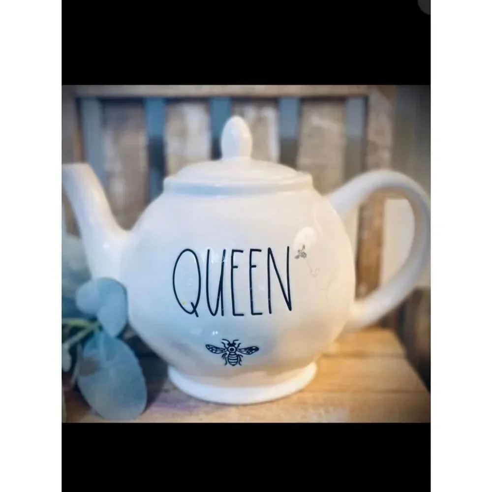 Rae Dunn by Magenta QUEEN White Ceramic Teapot - Decorative Home Kitchen Tea Pot